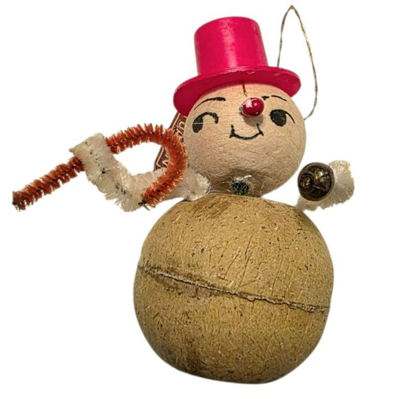 Vintage Japan Snowman Bobble Head Ornament Hat Christmas Putz Pipe Cleaner Candy - Picture 2 of 9
